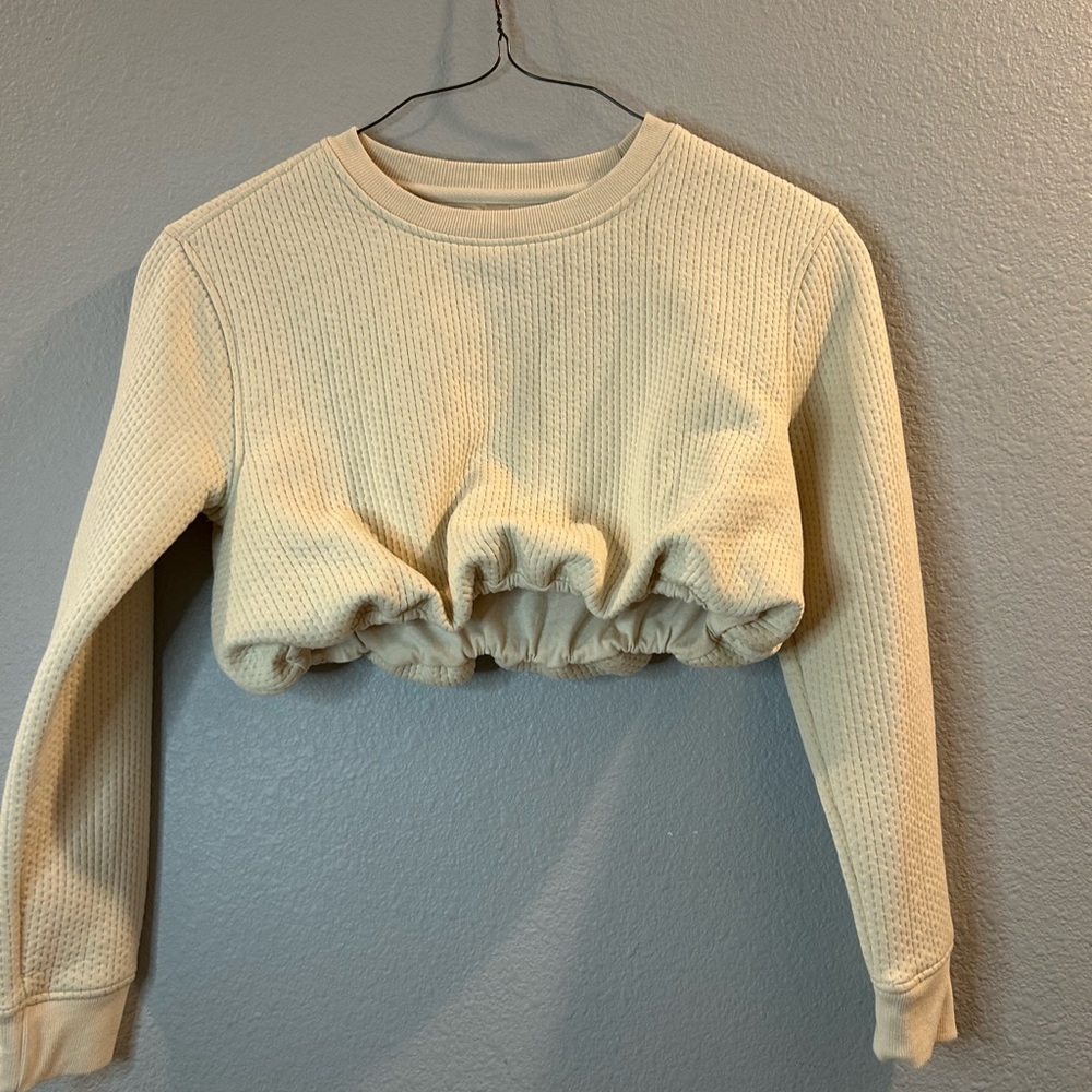 Mono B Cream Waffle Knit Crop Top
